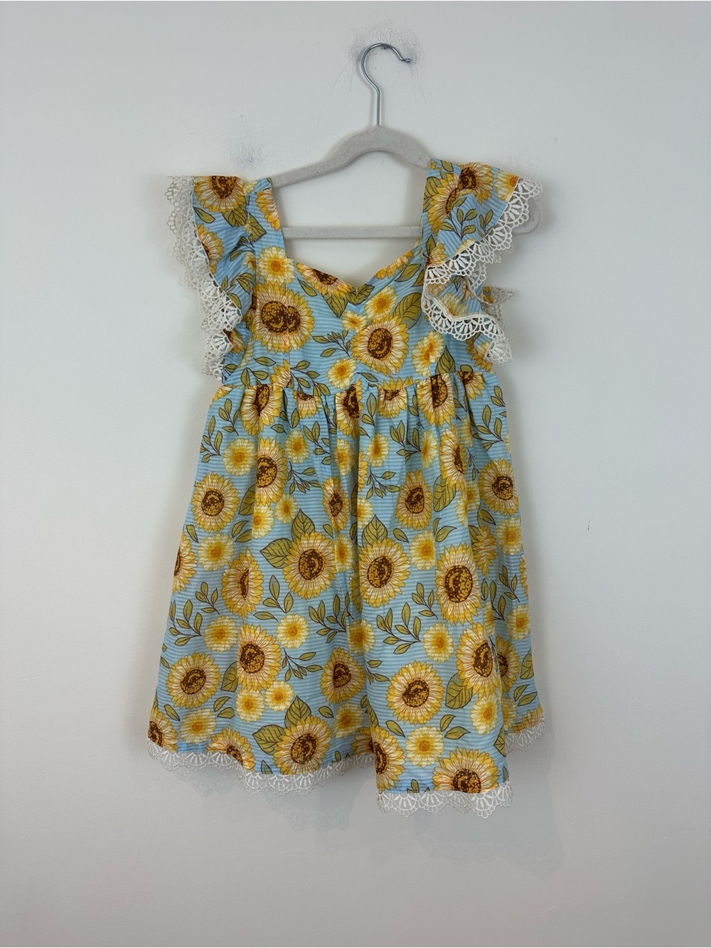 Cynthia Rowley Blue Sunflower Lace-Trim Girls Dress Size 7 Kids